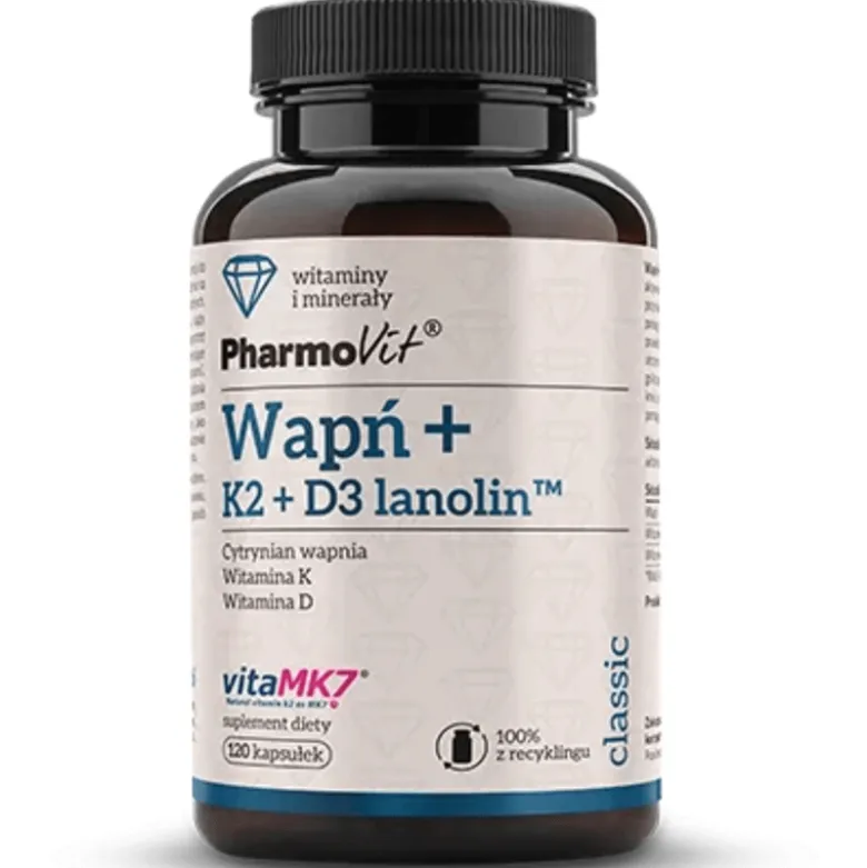 Wapń+K2+D3 lanolin 120 kapsułek